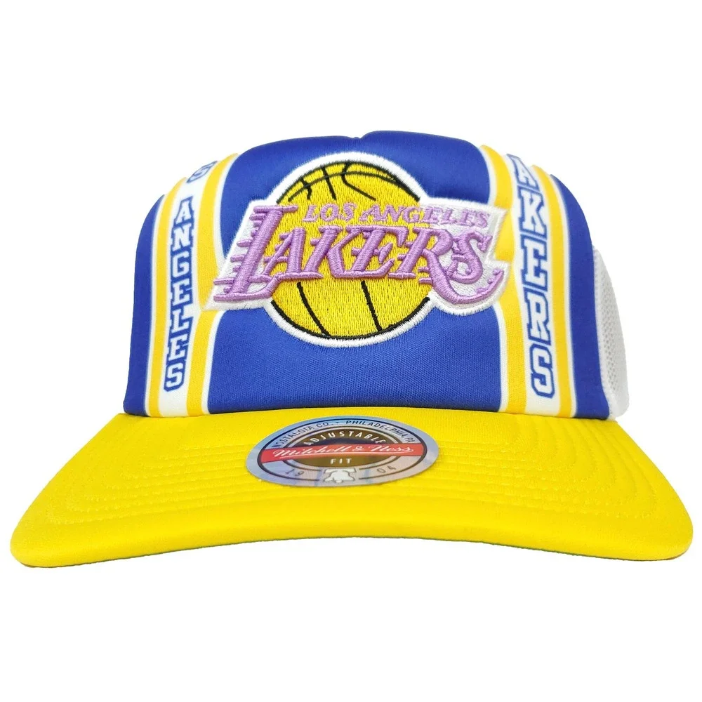 LA Lakers Mitchell & Ness NBA Trucker Hat Cap‎ 3D Logo Yellow White Snapback NWT